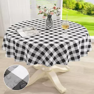 Round Waterproof Vinyl Table Cloth, Buffalo Flannel Backed Tablecloth, Wipeable - Picture 1 of 12