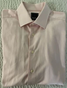 David Donahue Finely Textured Spread Collar Shirt in Pink Size 16.5/35 $155 - Picture 1 of 6