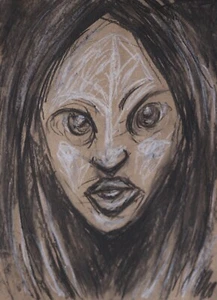 Female Portrait Charcoal And Chalk drawing on Brown Paper - Picture 1 of 3