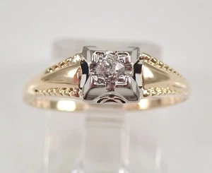 Antiker 14K Gelb- und Weißgold Solitär Diamant Verlobungsring Größe 6,25 - Bild 1 von 7