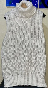 H&M Ivory Tunic Knitted Turtleneck Sleeveless Sweater Size Small - Picture 1 of 6