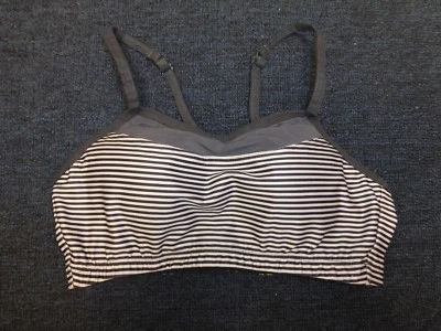 Moving Comfort gray/white striped print padded racer-back sports bra Sz S - Image 1 of 2