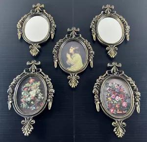 5 Vintage Oval Brass Frames - Floral Pictures and Mirrors - Made In Italy - Picture 1 of 2