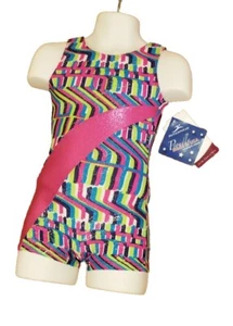 NWT Motionwear Unitard Biketard Bodysuit Gymnastics Geometric Pink Girls XS 3-4 - Picture 1 of 3