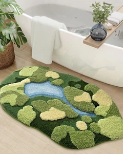 Moss Bath Mat, Ultra Thick Soft Green Bathroom Rug, Non Slip Washable Bathmat, W - Picture 1 of 12