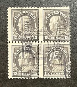 US 1914-15 RARE 15c Franklin #437 Used Block of 4 4B860 - Picture 1 of 2