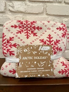 Christmas Oversized Knitted Throw Blanket 50” X 70” Snowflakes By Arctic Holiday - Picture 1 of 7