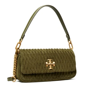 AUTH NWT Tory Burch Kira Ruched Suede Small Flap Shoulder Bag-Leccio/Gold - Picture 1 of 18