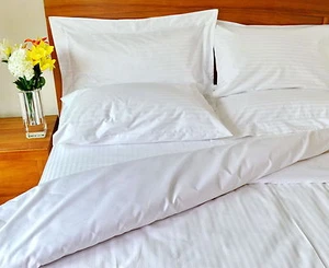 1250 TC Cotton Duvet Cover White/Stripe NaturaHome - Picture 1 of 4