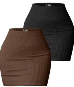 Women's 2 Piece Skirts Basic Versatile Stretchy Ribbed High Waist S Bodycon - Picture 1 of 1