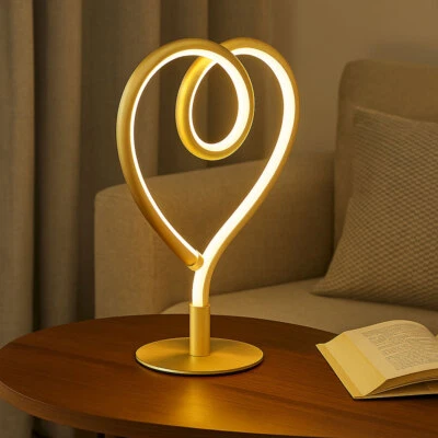 Lampada Da Tavolo A Forma Di Cuore Oro 1 Fiamma LED H 23,5 Cm - Immagine 1 di 4