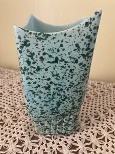 Vintage MCM Stanford Sebring Atomic Age Aqua Speckled Pottery Ceramic Vase 6" H - Picture 1 of 6