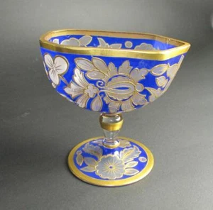 Bohemian Blue & Gold Guilt Sauce Boat on Pedestal c. 1920s  Exquisite! - Picture 1 of 6