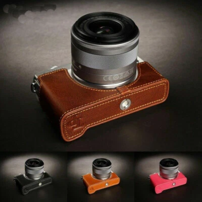 Genuine Real Leather Handmade Half Camera Case Bag Cover for Canon EOS M100 M200 - Image 1 of 4