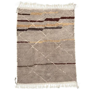 Custom Beni Ourain Rug Beige 100% Wool Moroccan Berber Handmade Diamond Taupe - Picture 1 of 3