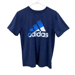 Adidas T-Shirt Youth Size Large 14/16 Navy w/Blue Logo Short Sleeve Polyester - Picture 1 of 10