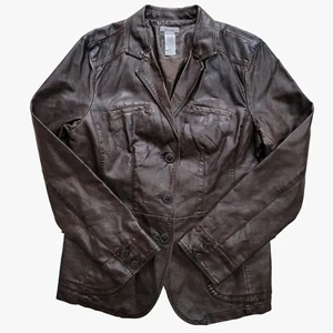 Liz & Co. Jacket Womens Large Brown Button up Medium Length With Collar Soft - Picture 1 of 11
