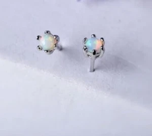 Solid Opal Stud Round Daisy Claw Earrings Australian Genuine Gems Silver RRP$160 - Picture 1 of 3
