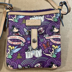 Dooney & Bourke Disney Mickey Tinker Bell Dumbo Purple Crossbody Bag Excllent - Picture 1 of 16