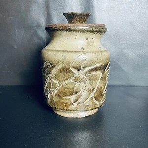 VTG Stoneware Hand Crafted Studio Art Pottery Rustic Lidded Jar Honey Pot Signed - Picture 1 of 19