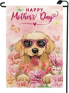 Happy Mother'S Day Floral Dog Garden Flag 12X18 Double Sided for outside Golden - Picture 1 of 1