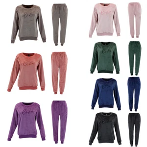 FIL Women's Plush 2pc Set Loungewear Soft Fleece Sleepwear Pajamas PJs - Love - Picture 1 of 29