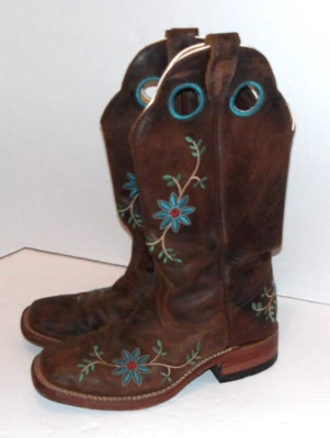 Botas de Vaquero Boulet Mujer Talla 6 Puntera Cuadrada Hechas en Canadá Flores Bordadas Foto 1 de 4