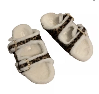 STUART Weitzman chill piper sandália slide leopardo shearling chinelos 10 - Imagem 1 de 4