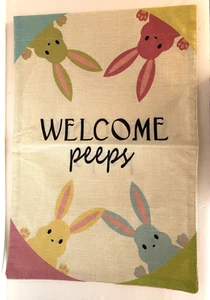 WILLKOMMEN PEEPS OSTERHASE ~ KLEIN 12" X 18" GARTEN BANNER FLAGGE ~ DOPPELSEITIG - Bild 1 von 2