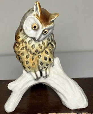 VTG Goebel Brown Horned Owl on Branch 3-1/4” Figurine W. Germany  Porcelain READ - Image 1 of 4