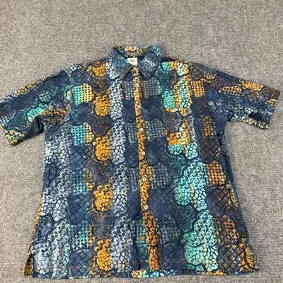 The Territory Ahead Shirt Mens Large Blue Orange Cotton Batik Hawaiian Casual - Image 1 of 4