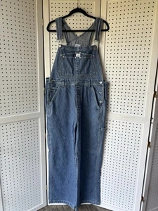 VTG 90s Y2K CK Calvin Klein Bib Overalls Denim Straight Leg Baggy Size Large - Picture 1 of 9
