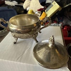 Vintage Antique Silver Plated Sugar Bowl with Lid and Handles - Picture 1 of 18