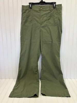 J. Calça CREW Feminina 32 Alta Verde Perna Larga Casual Frente Plana Bolsos Cintura Média - Imagem 1 de 4