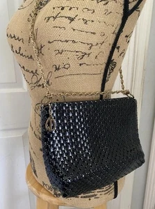 Vintage Whiting & Davis Women's Black Metal Mesh Shoulder Bag Gold Chain Strap - Picture 1 of 12