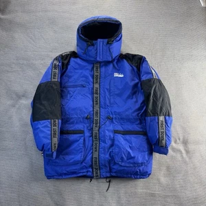 Vintage First Down Blue Black Down Puffer Jacket Duck down Outdoor Size Large - Picture 1 of 14