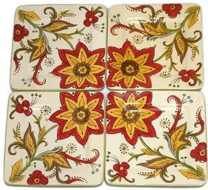 Pier 1 Imports Carynthum 8 3/4" Quadratisch Salat/Dessert Teller Floral 4er Set-EUC - Bild 1 von 12