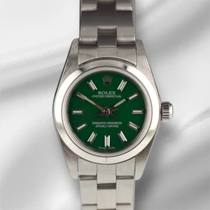 Rolex Oyster Perpetual 25 mm Edelstahl grünes Zifferblatt Uhr 67180 - Bild 1 von 10