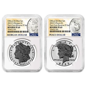 2023-S Reverse Proof $1 Morgan & Peace Dollar 2pc Set NGC PF69 M&P Label - Picture 1 of 3