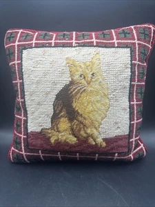 Vtg Cat Needlepoint Pillow-Orange Cat, Cat Pillow,  - Picture 1 of 8
