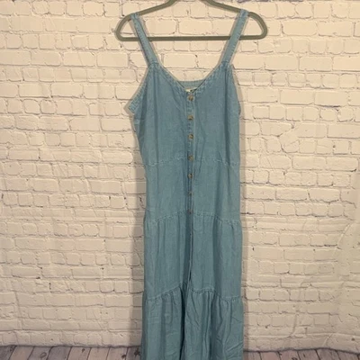 Loft Womens Chambray Tiered Midi Dress Sleeveless Blue Size 8 NWT Western Boho - Image 1 of 4