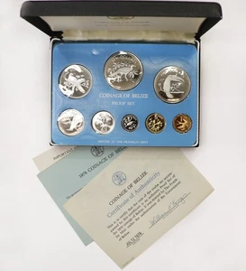 1976 Franklin Mint Coinage of Belize 8 Coin Proof-Set Black Case - Picture 1 of 4