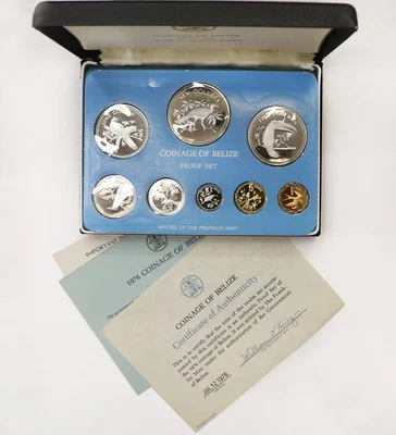 1976 Franklin Mint Coinage of Belize 8 Coin Proof-Set Black Case - Image 1 of 4