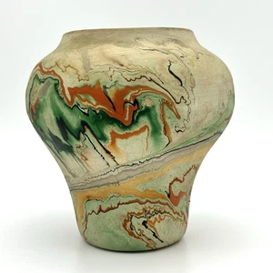 Nemadji USA Pottery Swirl Print Vase Made in USA Vintage Green Orange Black - Picture 1 of 10