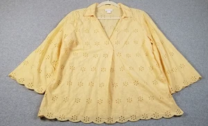 Liz Claiborne Tunic Top Women’s Large L Yellow Orange Eyelet Long Sleeves Sheer - Picture 1 of 10