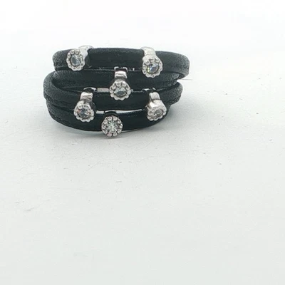 Anillo de cuero negro Luca circonita cúbica talla 6 Foto 1 de 4