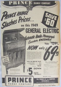 Vintage 1949 GE General Electric Radio Phonograph LARGE Newspaper Print Ad - Picture 1 of 5