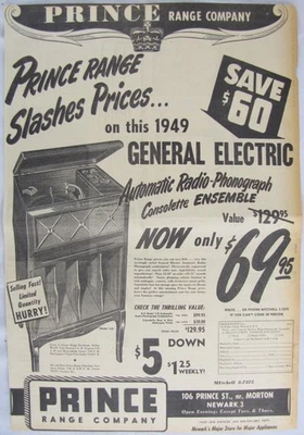 Vintage 1949 GE General Electric Radio Phonograph LARGE Newspaper Print Ad - Image 1 of 4