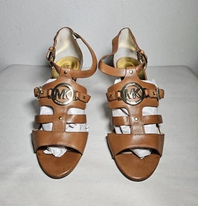 Michael Kors leather strappy gladiator brown camel heels size 9M Casual Buckle  - Picture 1 of 11