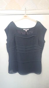 JACQUES Vert Gray Short Sleeve Pleated Square Neck Shirt Womens UK 18 - Picture 1 of 12
